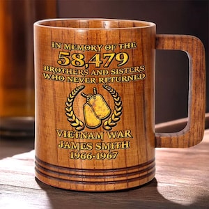 Personalized Name Vietnam Veteran Wood Mug, Military Gift, Custom Proudly Served Veteran Wooden Mug, Veterans Day Gift For Dad, Grandpa