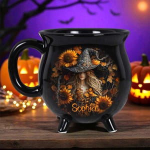 Personalized Witchy Gothic Brew Cauldron Mug, Custom Name Gothic Witch Mug for Halloween, Spooky Witchy Drinkware, Halloween Gift Idea