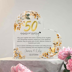 Personalized 50th Wedding Anniversary Heart Acrylic Plaque, Golden Anniversary Gifts, Anniversary Gifts For Parents, Husband, Wife