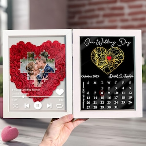 Personalisierte Hochzeit Karte & Datum Blumen Rahmen Jahrestag, Geschenk für sie / ihn, Valentinstag Geschenk, romantisches Geschenk für Paar, Hochzeitsdeko