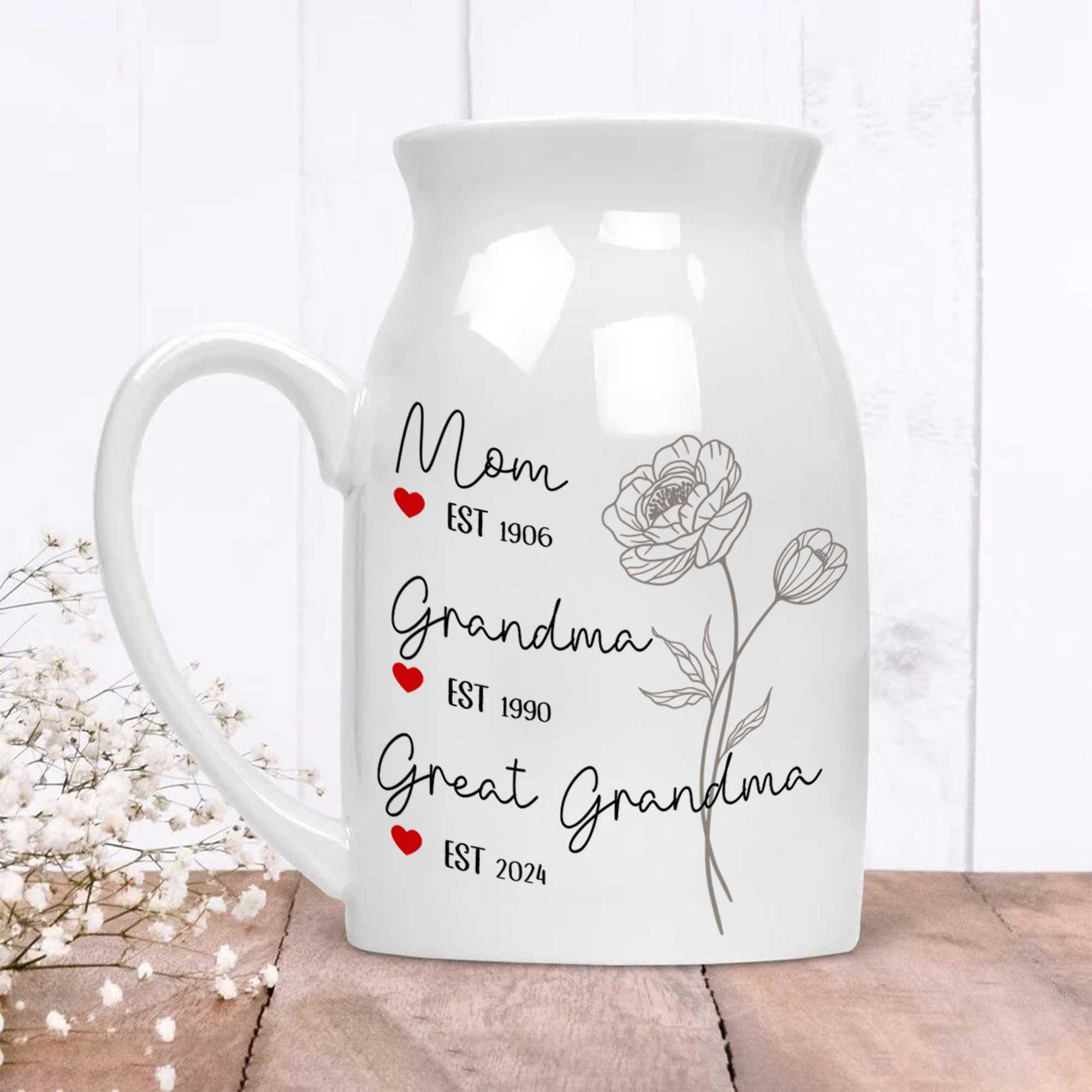 Personalized Great Grandma Birth Month Flower Vase, Mother&#39;s Day Gifts, Birthday Gifts, New Great Grandma Gifts, Gifts For Great Grandma