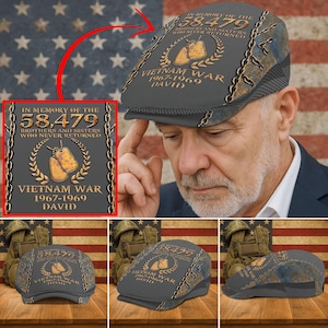 Personalized Vietnam Veteran Flat Cap, Custom Name & Year Proud Veteran Jeff Cap, US Military, Veterans Day Gift For Men, Fathers Day Gift