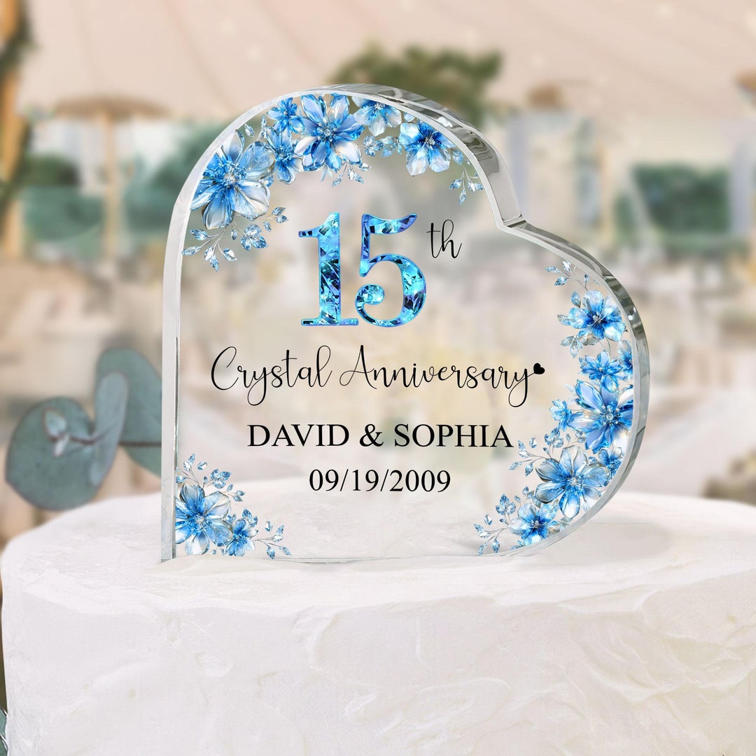 パーソナライズされた15周年結婚記念日ケーキトッパーハートアクリル