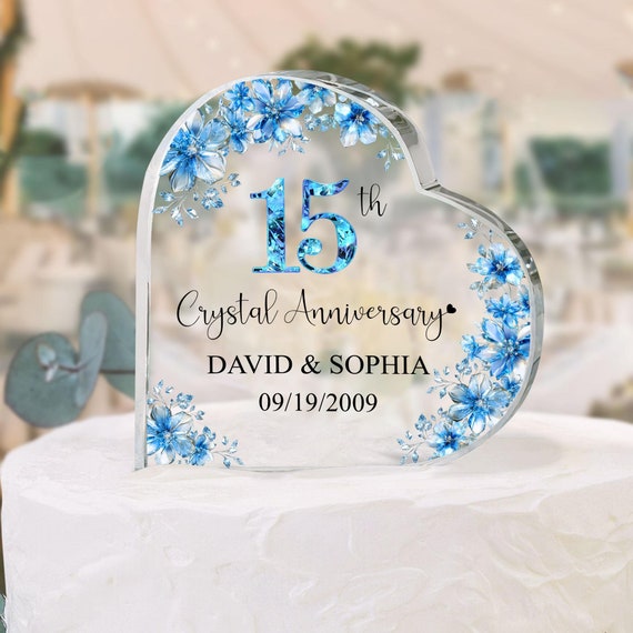 パーソナライズされた15周年結婚記念日ケーキトッパーハートアクリル