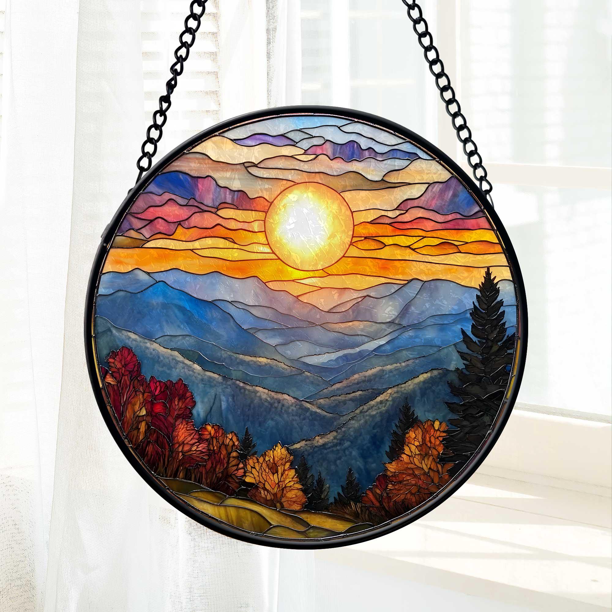 Smoky Mountains FAUX Stained Glass, Mountain Range Suncatcher Window Hangings, Home Decor for  Mountain Lover, Mountain Sunrise Suncatcher