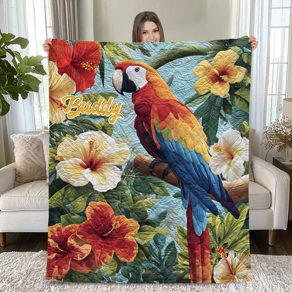 パッチワークタペストリー オウム パーソナライズされたオウムのキルト