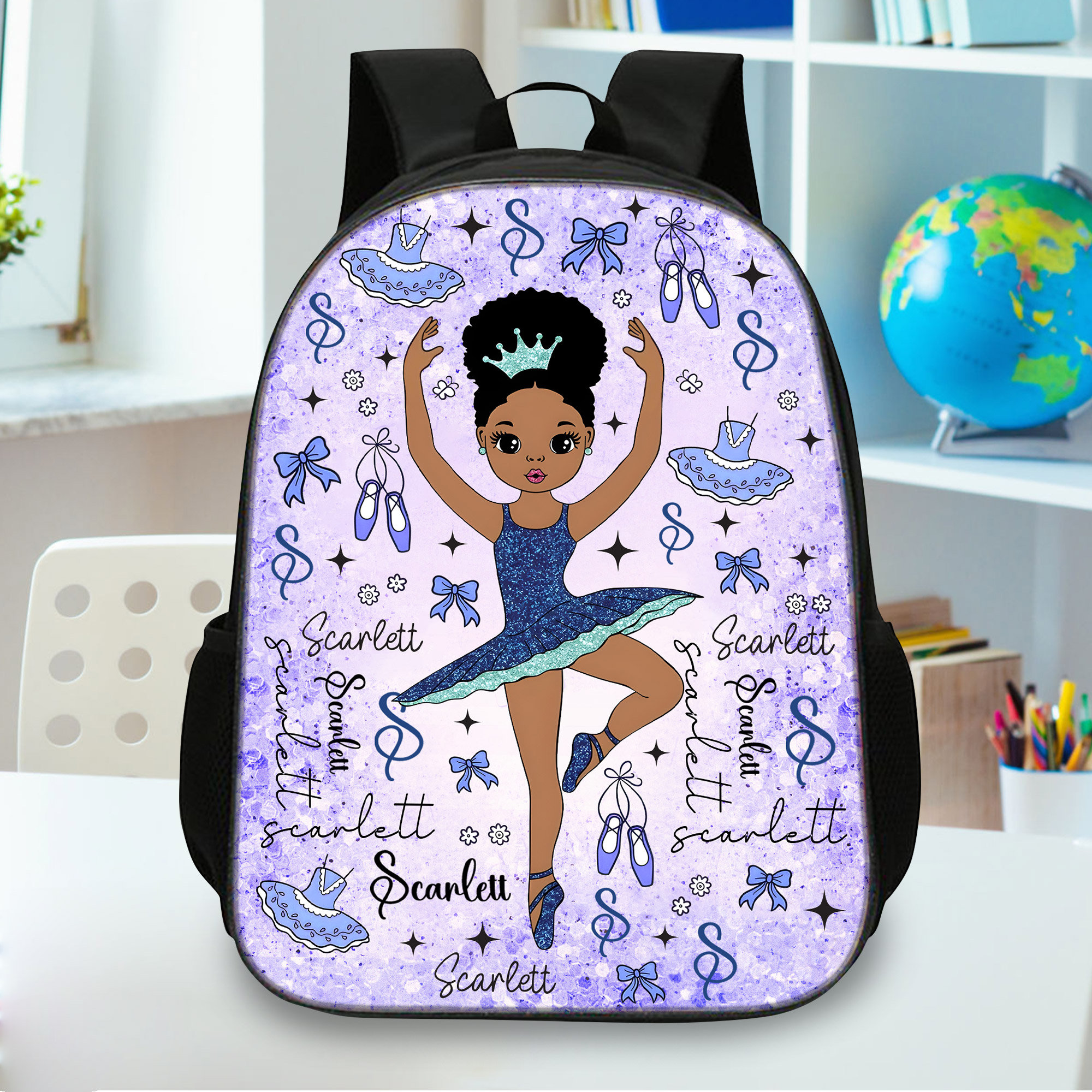 Personalized Afro Ballerina Backpack, Back To School Backpack Lunch Bag For Kids, Birthday Gift for Kids, Black Girl Ballerina Gift