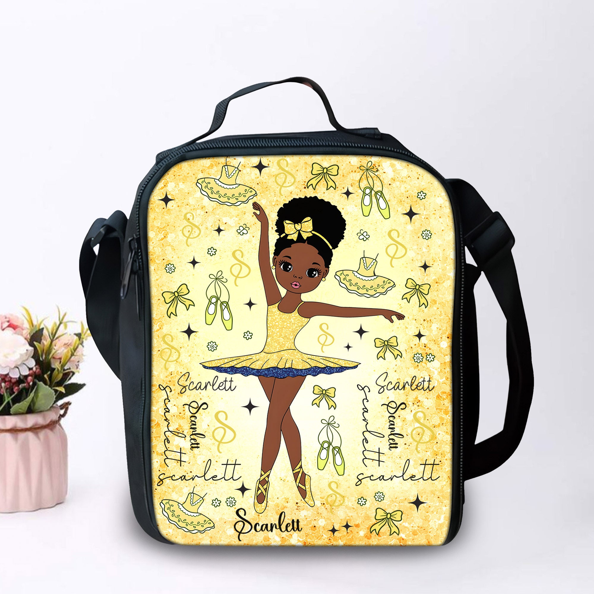 Personalized Afro Ballerina Backpack, Back To School Backpack Lunch Bag For Kids, Birthday Gift for Kids, Black Girl Ballerina Gift