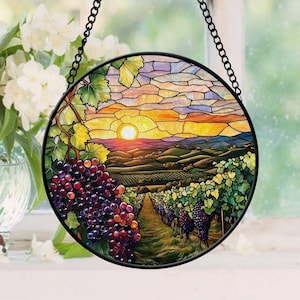 Napa Vineyard California Stained Faux Glass Suncatcher, Napa Valley Window Hanger, Napa Valley Keepsake, Birthday Gifts For Her, Him