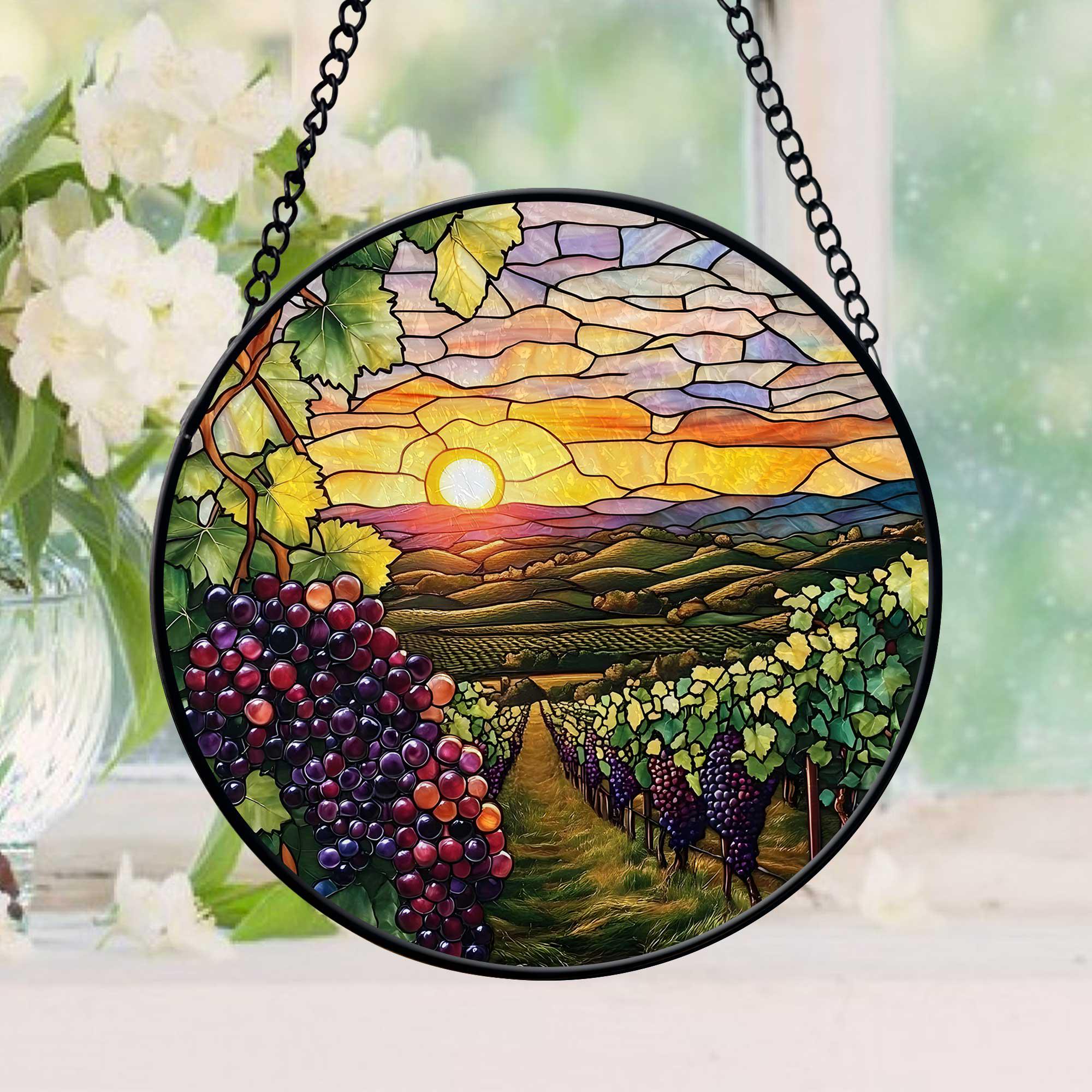 Napa Vineyard California Stained Faux Glass Suncatcher, Napa