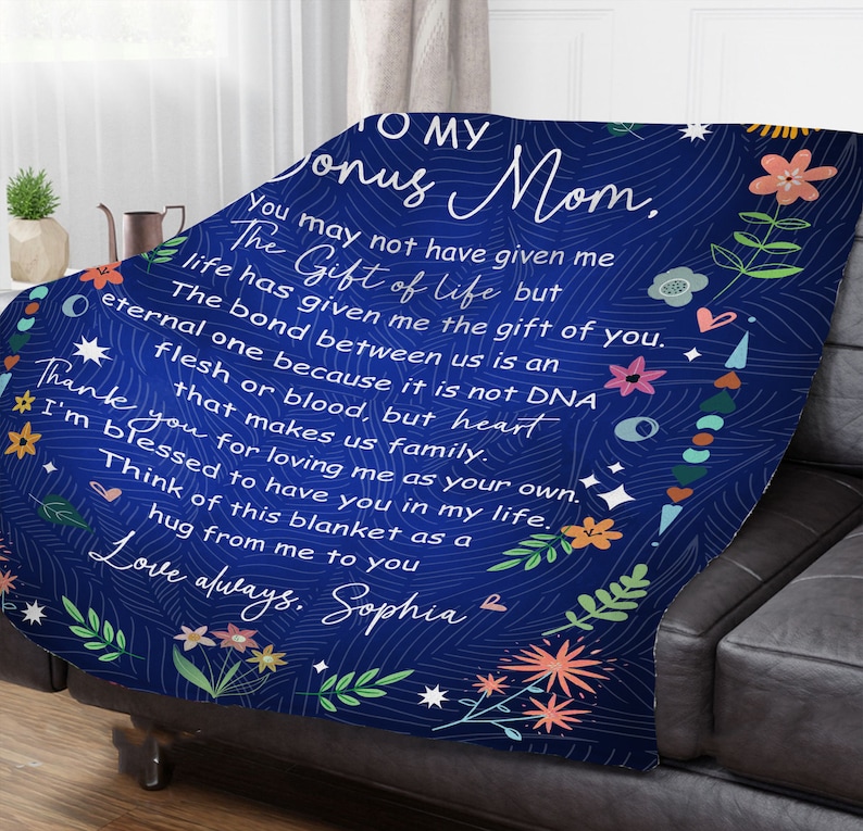 Personalized Fleece Blanket for Bonus Mom, Christmas Gifts for