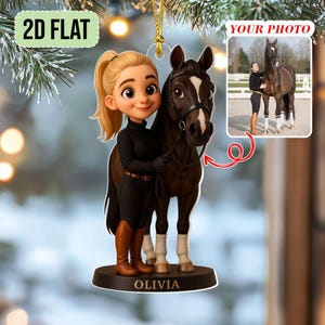 2D FLAT Personalized Horse and Owner Portrait Acrylic Ornament, Horse Lover Gift, Unique Gift for Horse, Equestrian Gifts, Horse Rider Gift
