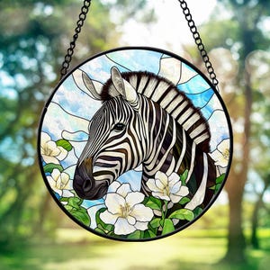Zebra-Faux-Buntglas-Suncatcher-Verzierung, Zebra-Suncatcher-Geschenk für Zebra-Liebhaber, afrikanische wild lebende Tiere Kunst-Glasdekorhaus