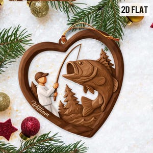 Custom Faux Wood 2D Flat Christmas Fisherman Acrylic Ornament – Faux 3D ...