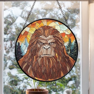 Big Foot Faux Stained Glass Suncatcher, Pink lilies Artwork Window Hanging, Lilies Ornament Home Decor, Gift For Her