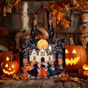 Personalized Witchy Gothic Quilted Tote Bag, Custom Name Gothic Witch Bags for Halloween, Spooky Witchy Tote Bag, Halloween Gift Idea