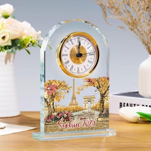 Horloge de table de bureau acrylique Eiffel personnalisée, horloge Tour Eiffel, cadeau pour les amoureux de Paris, cadeaux pour les amoureux de la France, horloge Paris France, cadeaux de voyage Paris