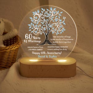 Custom 60th Anniversary Lamp Wood Base, Diamond Wedding Gift, 60th Anniversary Gift For Parents, 60th Wedding Anniversary Gift Wedding Gifts