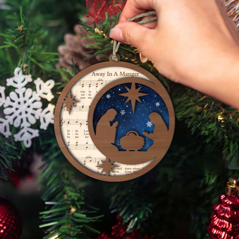 Christmas Nativity Sheet Music 2 Layer Wood Ornament, Christmas Song