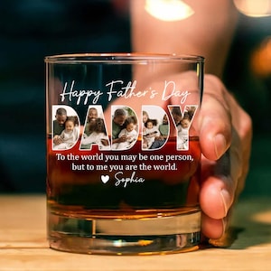 Custom Engraved Father Day Whiskey Glass, Daddy Gift With Picture And Name, Sentimental Gift for Him, Father’s Day Keepsake Gift