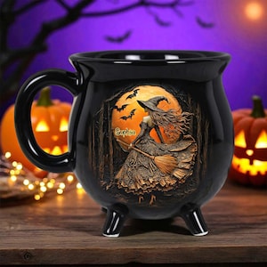 Personalized Witchy Gothic Brew Cauldron Mug, Custom Name Gothic Witch Mug for Halloween, Spooky Witchy Drinkware, Halloween Gift Idea