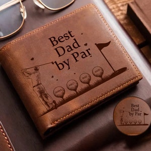 Custom Dad And Kids Names Leather Wallet, Personalized Father's Day Gift For Golf Dad, Wallet Gift For Golf Lover, Golf Dad Leather Wallet