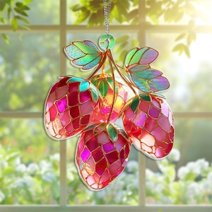 Strawberries Disco Ball Acrylic Window Hanging, Acrylic Fruit Window Decor, Strawberries Suncatcher, Retro Home Decor, Birthday Gift For Her
