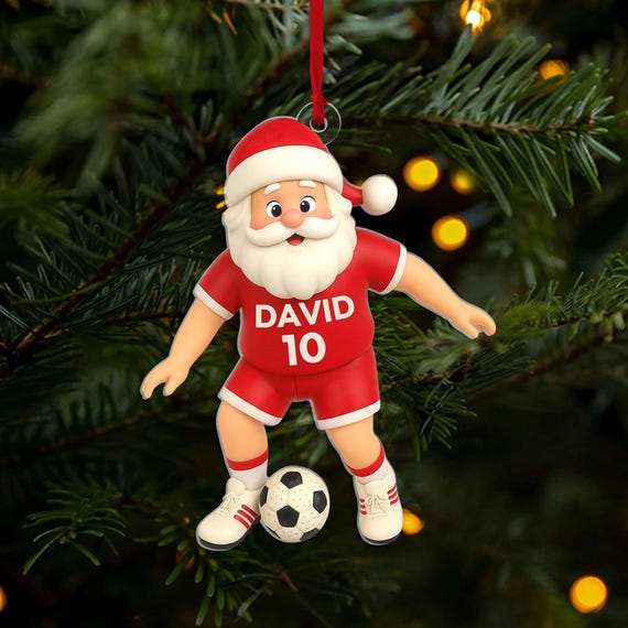 カスタムサッカーサンタ2Dフラットオーナメント、パーソナライズされた