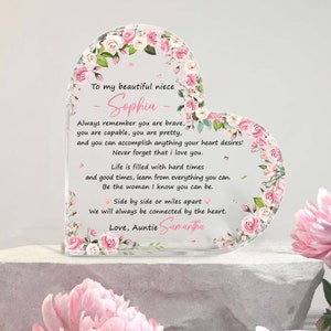 Personalized Gifts To Niece From Aunt, Niece Gifts Heart Acrylic Plaque, Gift For Niece From Auntie, Birthday Gifts