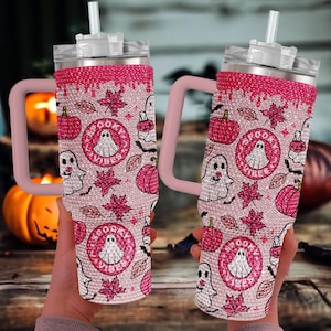 Fall Halloween Bling 40 Oz Tumbler, Spooky Ghost Vibes Halloween 40 Oz Rhinestone Tumbler, Spooky Season Bling Tumbler, Autumn Gift For Her