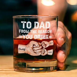 Custom Dad and Kids Bump Whiskey Glass, Personalized Fathers Day Gift From Son Daughter, New Dad Gift, Birthday Gift For Dad, Grandpa, Papa