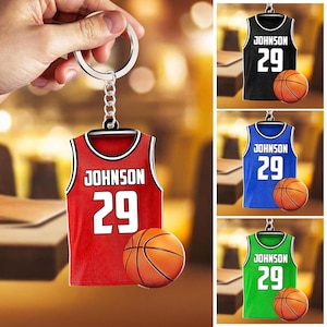 Chaveiro personalizado de camisa de basquete, chaveiros impressos em 3D, chaveiros esportivos de camisa de basquete, chaveiro esportivo, presente para esporte