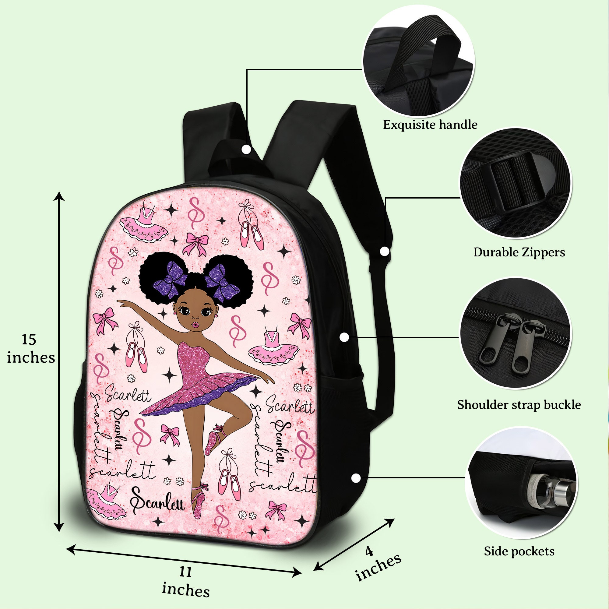 Personalized Afro Ballerina Backpack, Back To School Backpack Lunch Bag For Kids, Birthday Gift for Kids, Black Girl Ballerina Gift