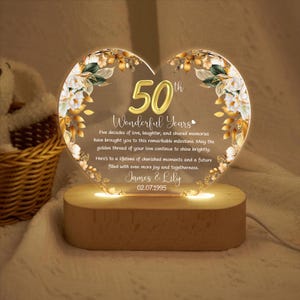 Custom 50th Anniversary Lamp Wooden Base, Golden Wedding Gifts, 50 Year Anniversary Gifts For Parents, 50th Wedding Anniversary Gifts