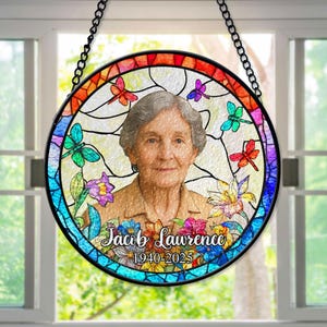 Personalized Memorial Faux Stained Glass Suncatcher, In Loving Memory Suncatcher, Memorial Gift For Loss of Father, Mother, Grandma, Grandpa