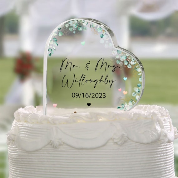 LIVESTN Personnalisé Gâteau De Mariage Mr & Mrs,Gâteau De Mariage En Bois Topper Et 108 Pièce Cœur En Bois Décoration De Gâteau,pour Mariage /Fiançailles/Saint-Valentin/Anniversaires De Mariage (C