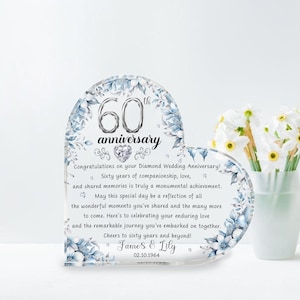 Plaque acrylique personnalisée coeur 60e anniversaire de mariage, cadeaux d'anniversaire en diamant, cadeaux d'anniversaire pour parents, grands-parents