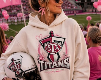 Pink Out Football Hoodie, Titans Spirit Wear, Breast Cancer Awareness Hoodie, Game Day Sweatshirt, Football Mom Hoodie, School Pride Apparel