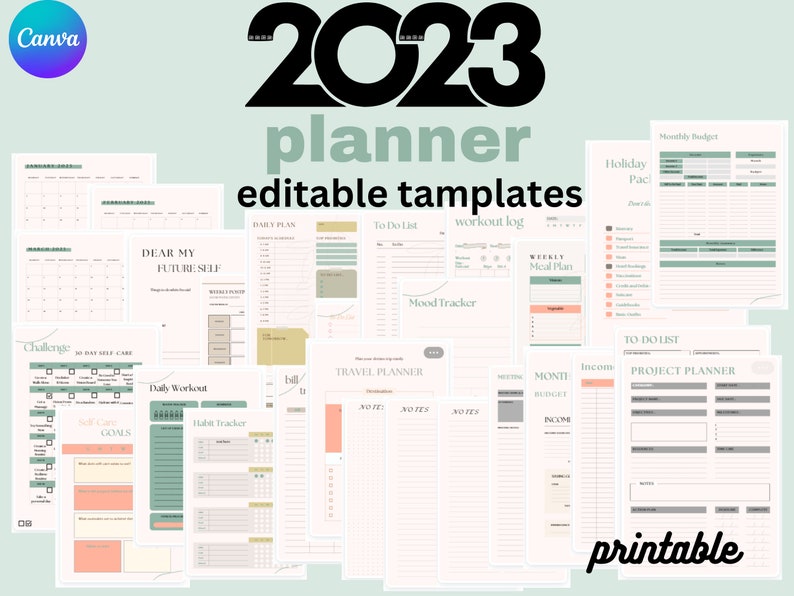 2023 Planner & Calendar Template for Canva Canva Template Etsy