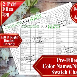 Crayola 100 Adult Colored Pencil Color Swatch Chart (PDF Download)