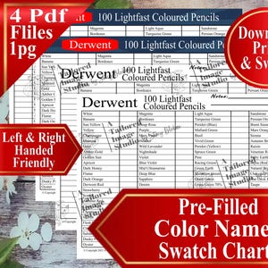 Derwent 100 Lightfast Colored Pencils Swatch Chart