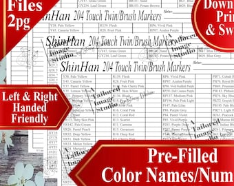 ShinHan Art 204 Touch Twin/Brush Markers Swatch Charts (PDF Download)
