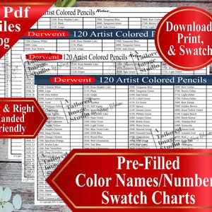 Tabla de muestras de 120 lápices de colores para artistas de Derwent