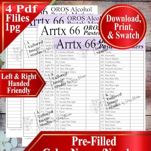 May include: A printable color chart with color names and numbers for alcohol markers. The chart includes a list of colors, such as "Pale Azure" and "Aqua Cyan", and the text "Download, Print, & Swatch".