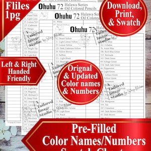 Tabla de muestras de lápices de colores al óleo Ohuhu 72 Halawa (Descarga en PDF)