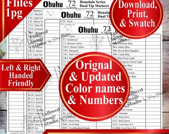 Ohuhu 72 Classic Honolulu Series Dual Tip Markers Swatch Charts