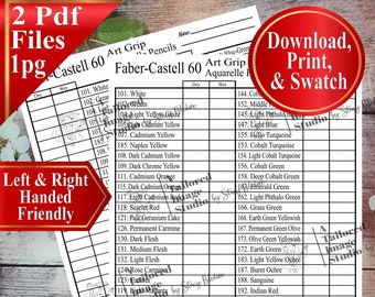 Faber Castell 60 Art Grip Aquarelle Matite Swatch Charts