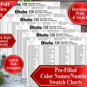 Ohuhu 320 Honolulu Series Dual Tip Markers Swatch Charts