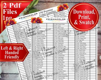 Prismacolor 150 Premiers Colored Pencils Color Families Swatch Chart (PDF Download)