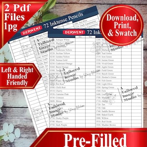 Derwent 72 Inktense Buntstifte Swatch-Chart